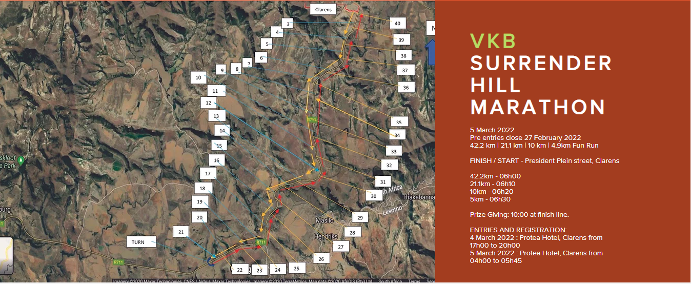 Route map — VKB Surrender Hill Marathon