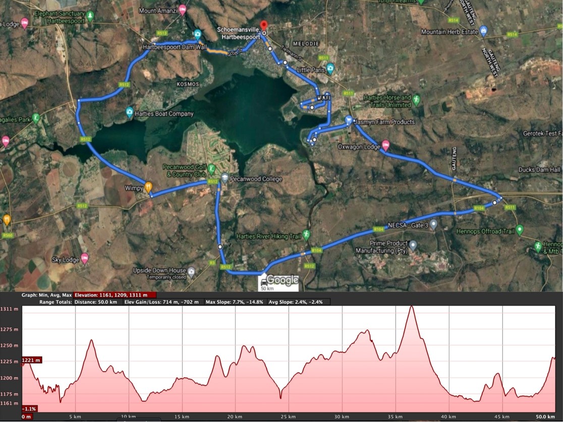 Route map — Om Die Dam Ultra Marathon