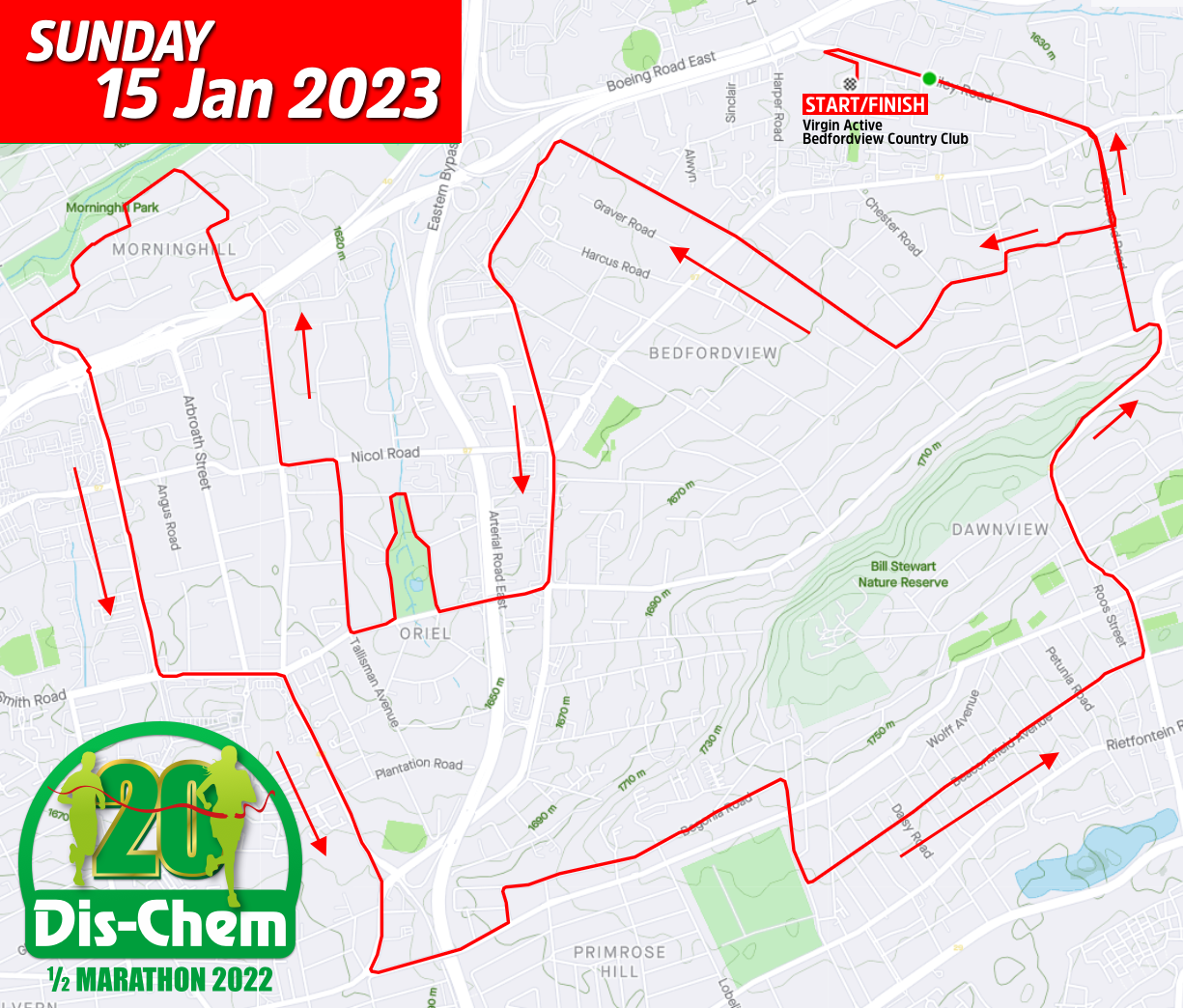 Route map — Dis-Chem Half-Marathon