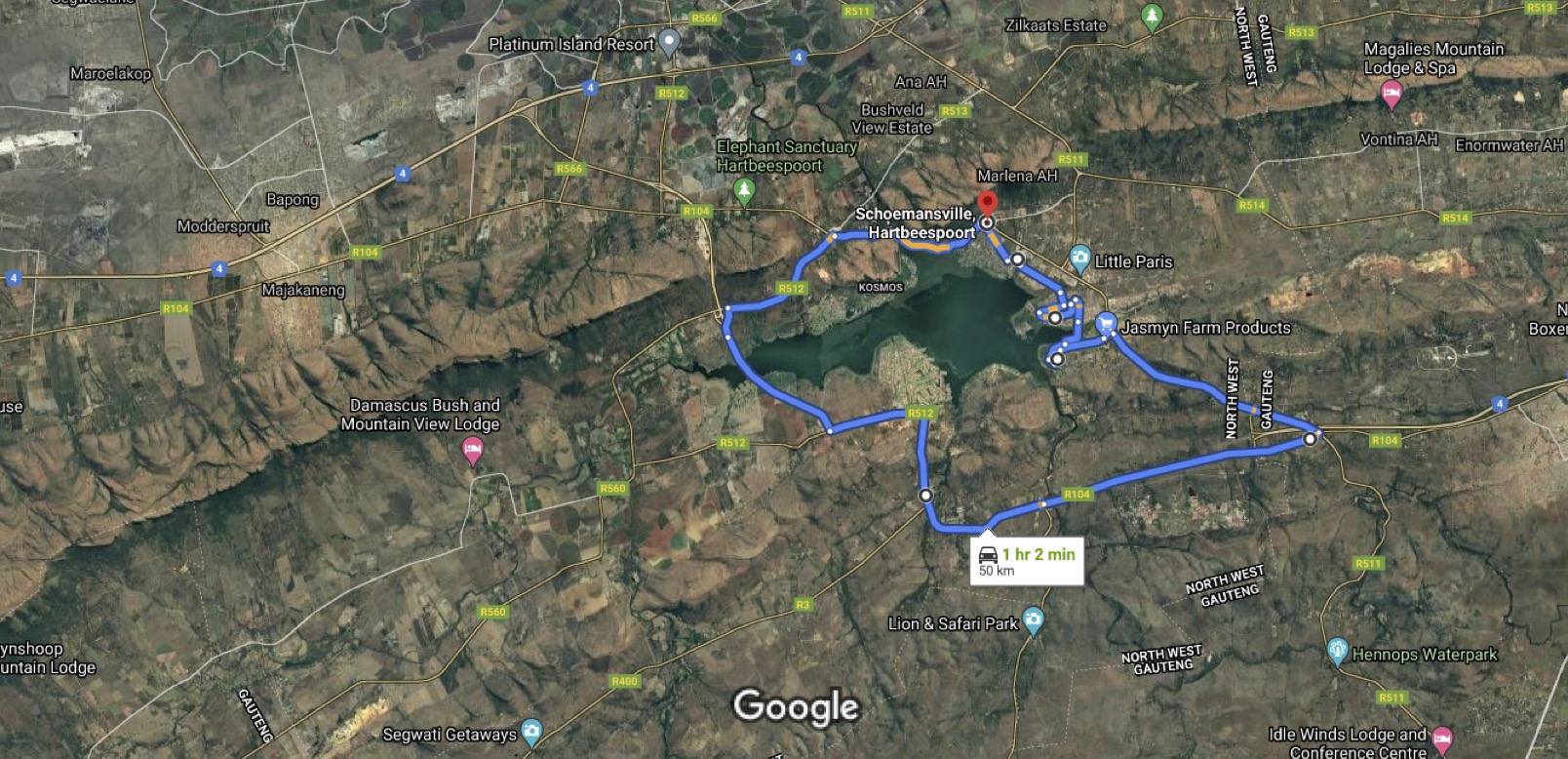 Route map — Om Die Dam Ultra Marathon