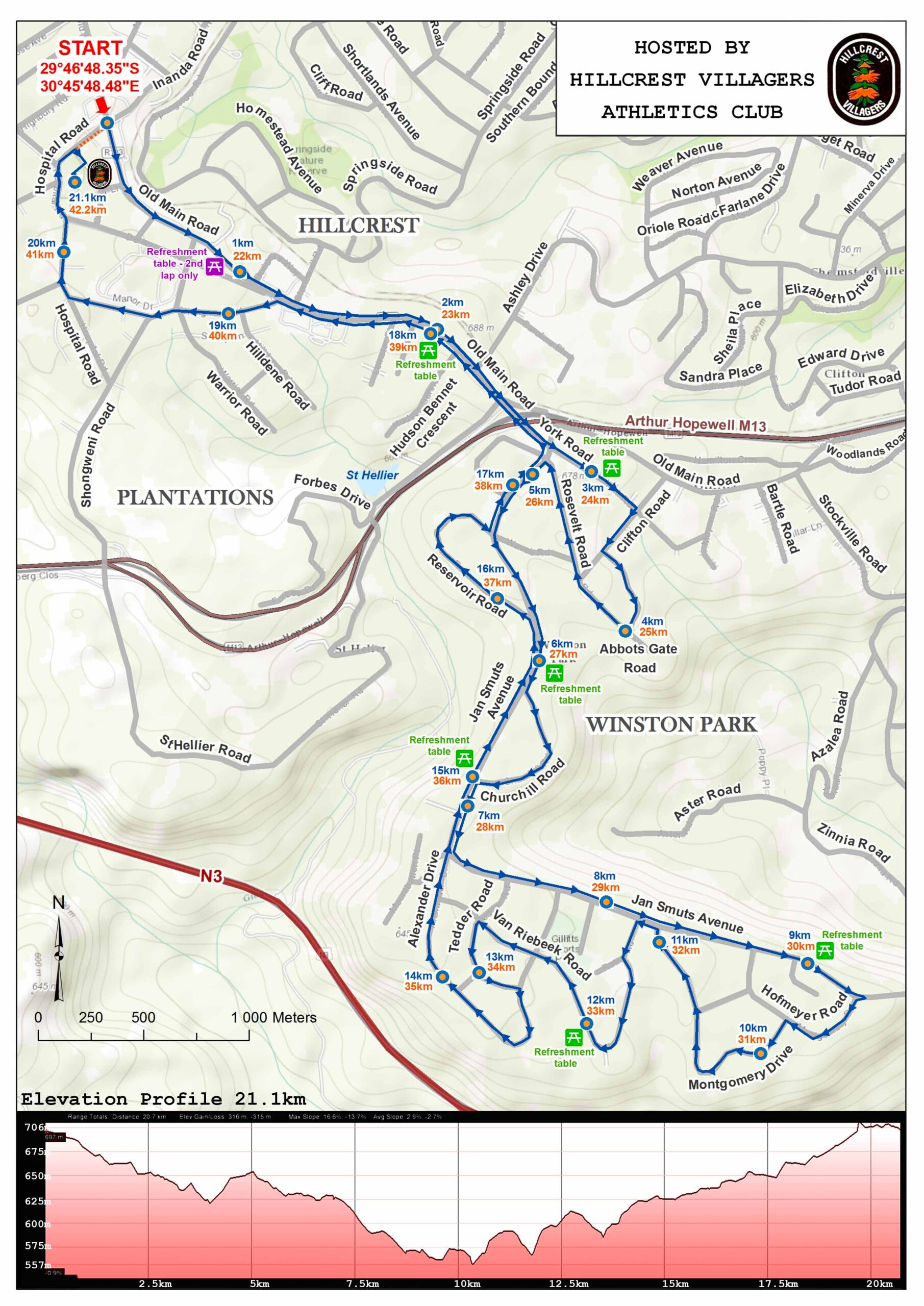 Route map — Rolando Hillcrest Marathon