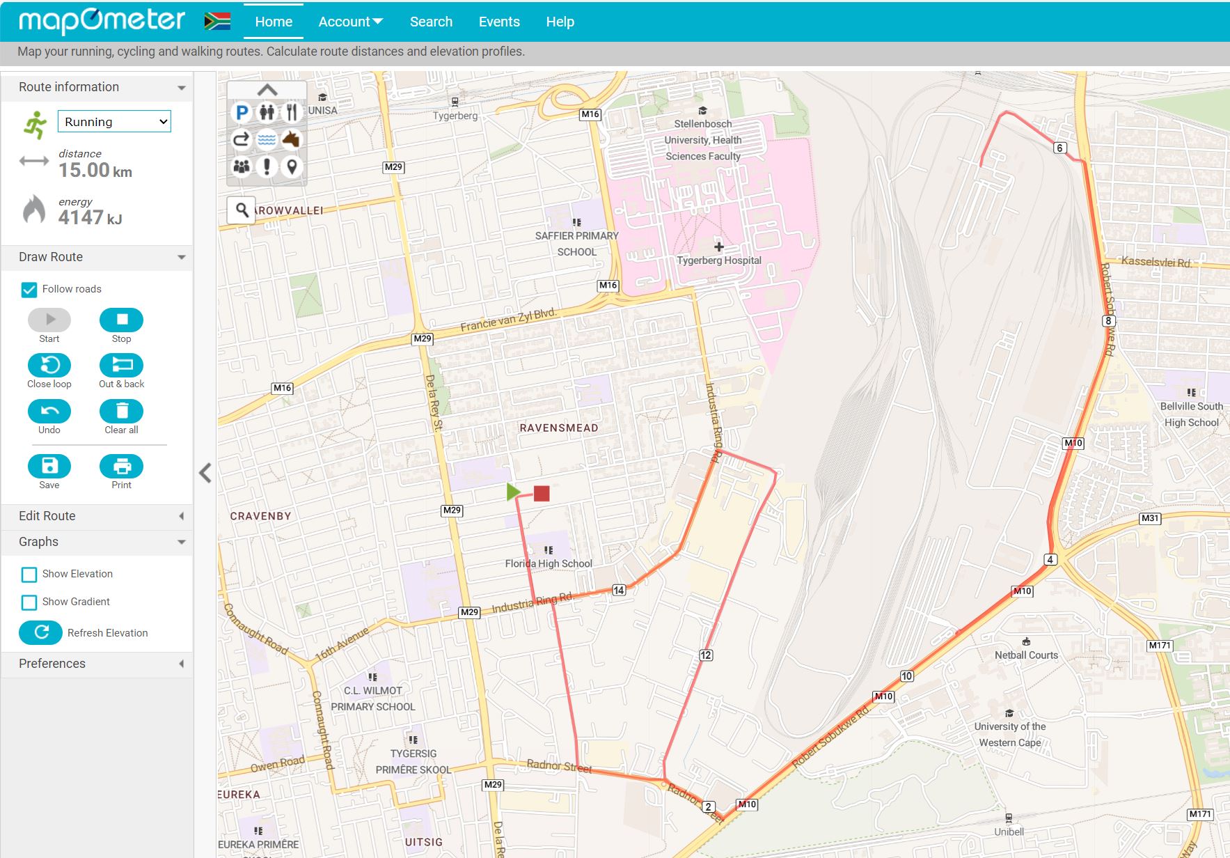 Route map — Ravensmead 15km