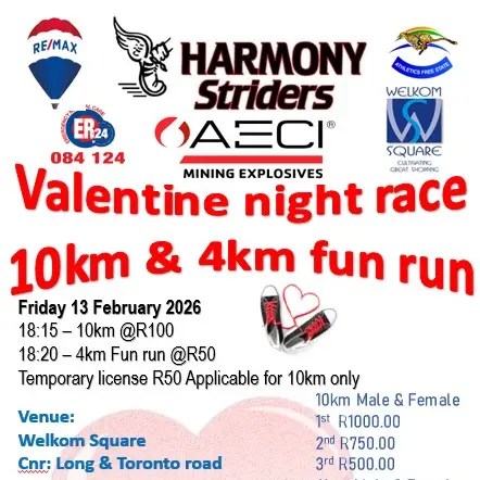 Harmony Striders Valentine Night race logo