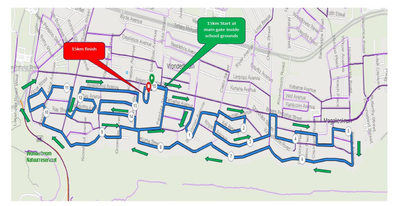 Route map — 15km Walk