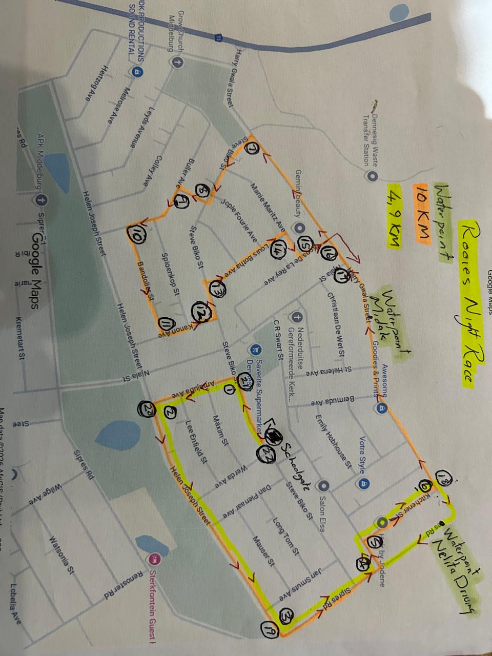 Route map — Rooies Nite Race