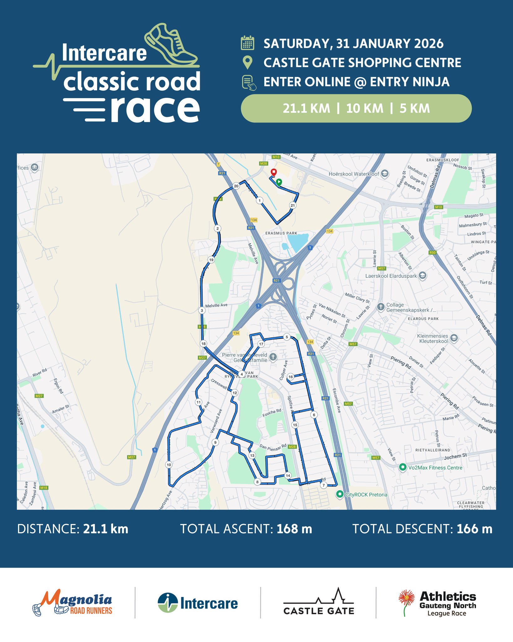 Route map — 21km Walk