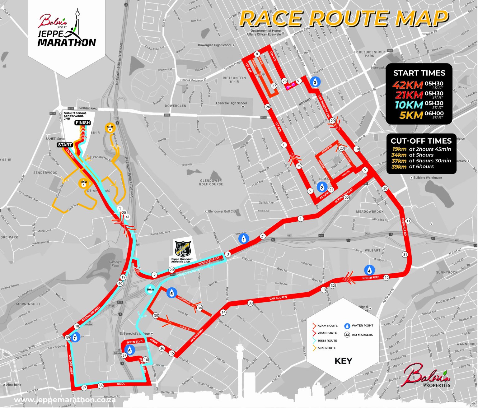 Route map — Balwin Sport Jeppe Marathon